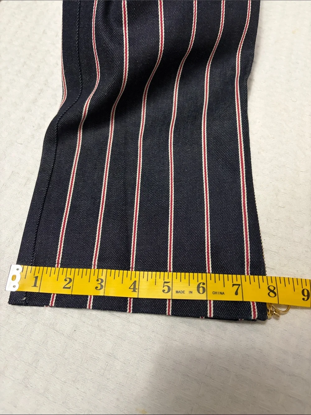 Maggie Marilyn 💯% Cotton Denim Navy Pants with Red, White Stripes Size 8 - Picture 16 of 16